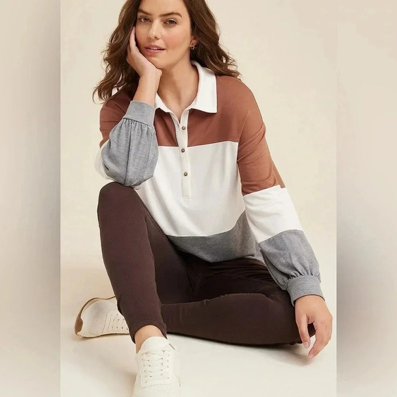 Rugby Colorblock Henley Tee, Size 1X - Picture 1 of 4